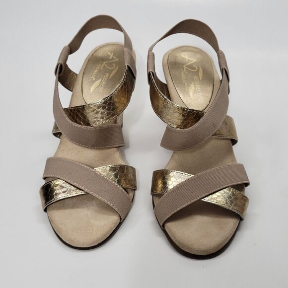 A2 By Aerosoles Heelrest Slip On Sandals Gold Sz 7.5 M - Picture 9 of 11